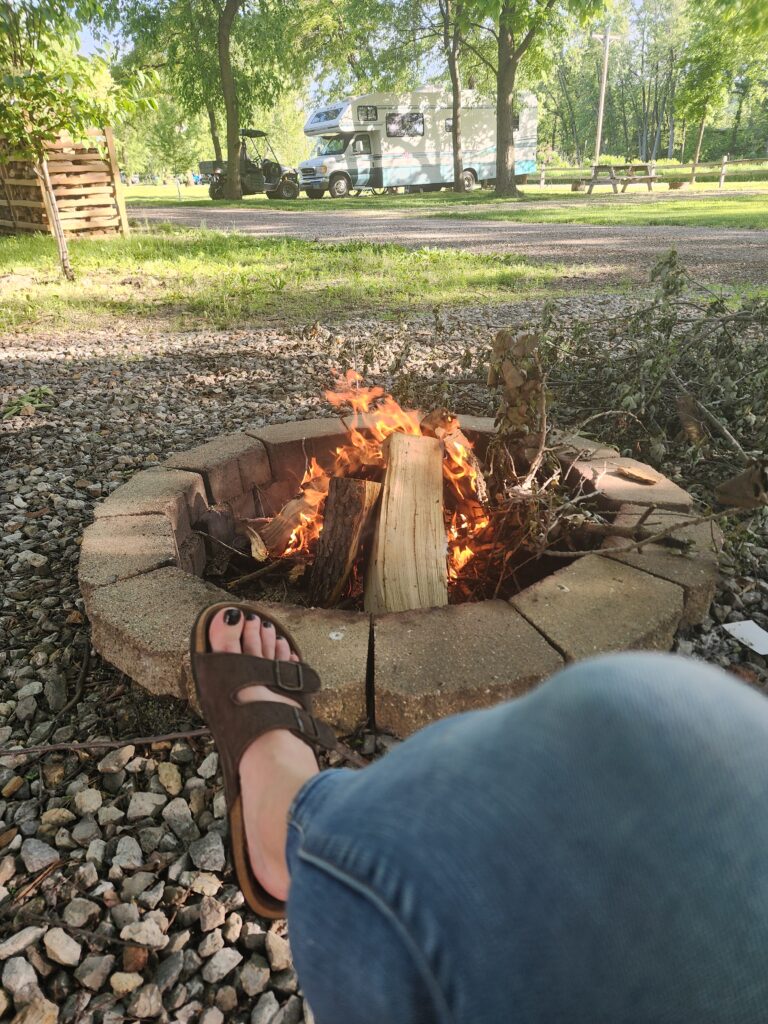 Enjoying a Campfire at Lake Road Campground in Trempealeau, Wisconsin