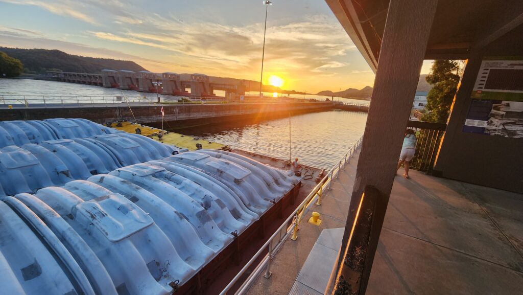 Barges in Lock and Dam 6 in Trempealeau, Wisconsin