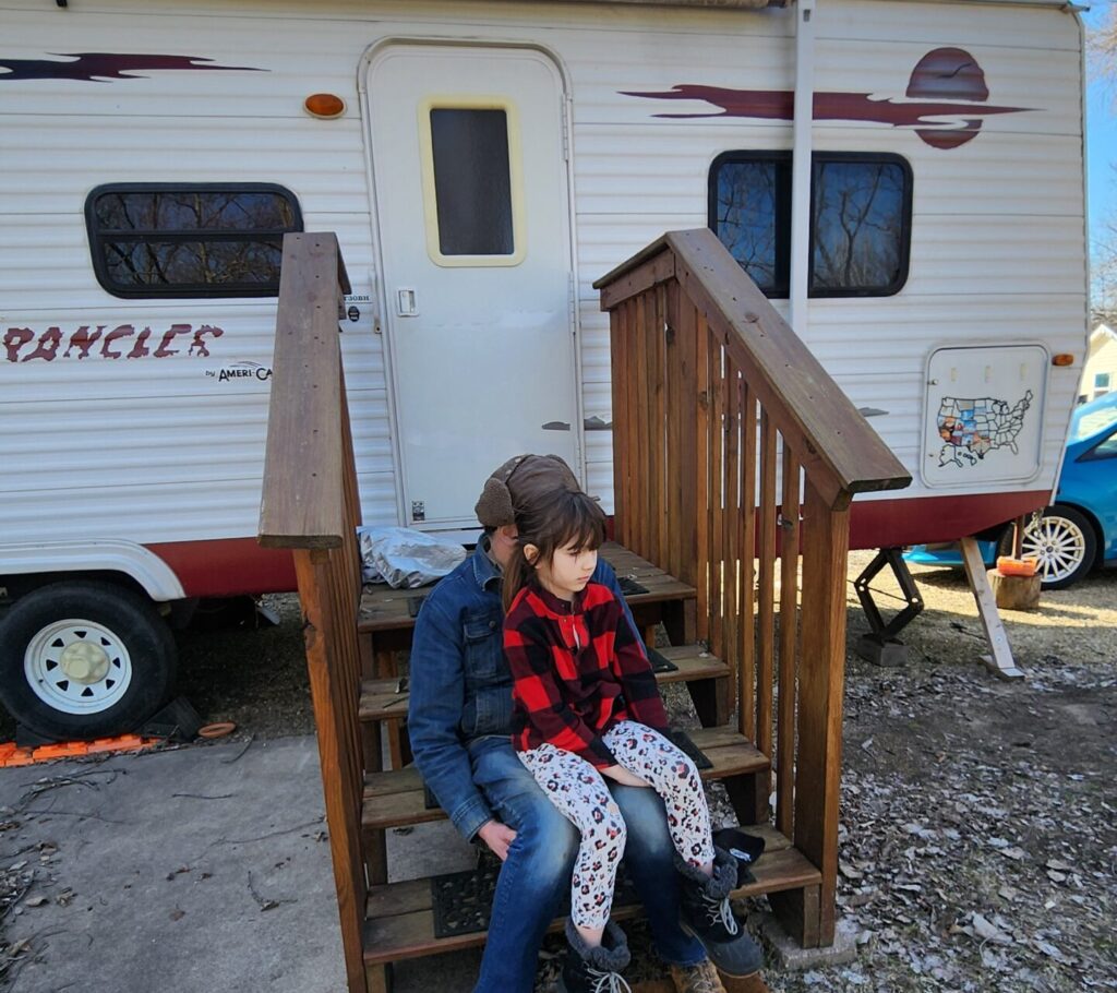 Camper in Spring at Lake Road Campground in Trempealeau, Wisconsin