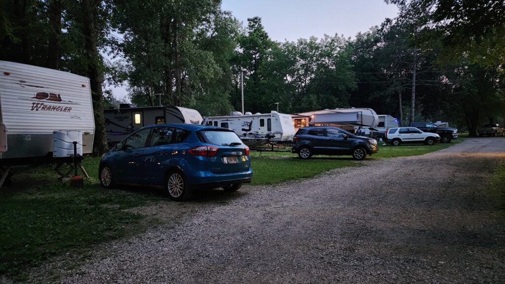 Campers at Night at Lake Road Campround in Trempealeau, Wisconsin