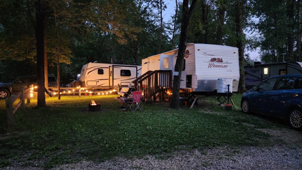 Campers at Night at Lake Road Campround in Trempealeau, Wisconsin